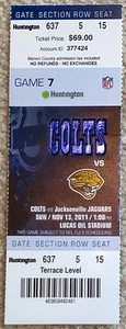 BIGLIETTO INDIANAPOLIS COLTS STUB v JACKSONVILLE JAGUARS 2011 - COME NUOVO! - Foto 1 di 1