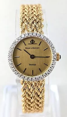 Reloj de pulsera de cuarzo para dama con bisel de diamantes BAUME & MERCIER de oro de 14K, correa de 6,5" Foto 1 de 4