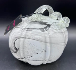 Christian Siriano New York Studio Art Handblown Glass Pumpkin White Black Swirl - Picture 1 of 5