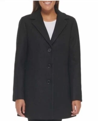 ¡NUEVO! Abrigo forrado DKNY para mujer negro mezcla de lana de un solo pecho, chaqueta, talla XL Foto 1 de 4