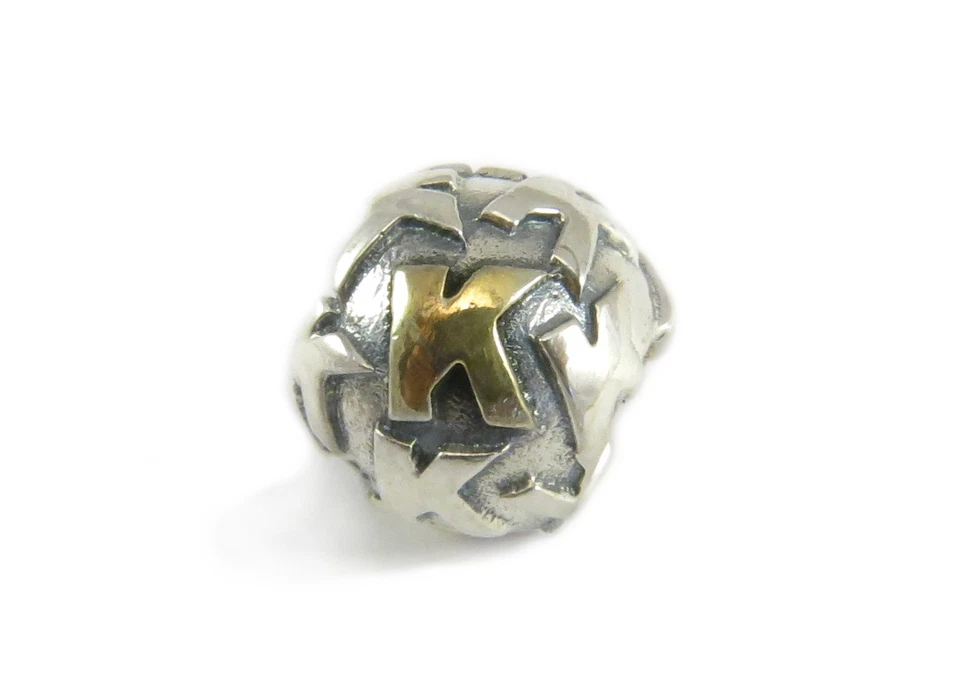 Anhänger rund Charm. Bettelarmband - Buchstabe "K"  925er Silber mit Gold - Bild 1 von 1