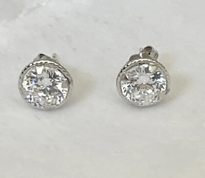 Elegant New Jacmel JCM 14K White Gold Diamonique Round Cut CZ Stud Post Earrings - Image 1 of 4