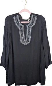 C.D. Daniels Women's V-Neck Blouse, 3/4 Sleeve, Black, Size 2X, Beaded Detail - Picture 1 of 6