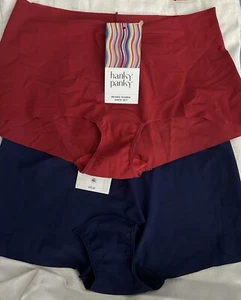 Set 2 Hanky Panky 6J1281B Women's S Small Soft Breathe Boyshort Dark Blue & Red - Picture 1 of 3