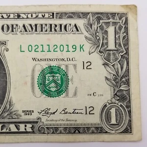 Birthday Note February 11, 2019 Dollar Serial Number Old US Paper Money 1993 L K - Picture 1 of 5