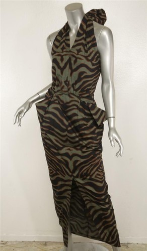 SAINT LAURENT (YSL) Maxi abito SAINT LAURENT RIVE GAUCHE VINTAGE da donna stampa safari FR40 US8