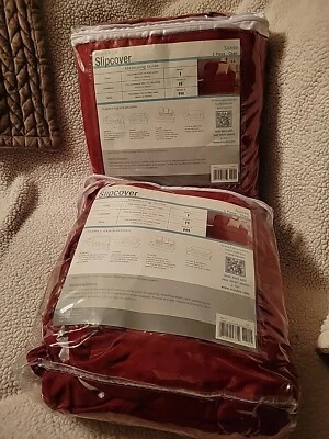Pair Of Red Matching Maytex Pixel Stretch 2-Piece Chair Slipcovers Fits32"to 43" - Image 1 of 4