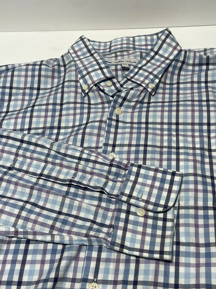Camisa Peter Millar Para Hombre 2XL Manga Larga Botón Guinga Algodón Informal Hombres XXL Foto 1 de 4