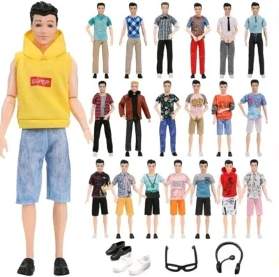 KEN Doll Clothes 3 Sets Casual Clothes 2 Pair Shoes 1 Glasses 1 Headphones 10pcs - Image 1 of 4