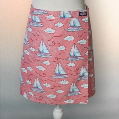 Falda mediana Vineyard Vines M para mujer rosa estampado velero envoltura ligera Foto 1 de 4