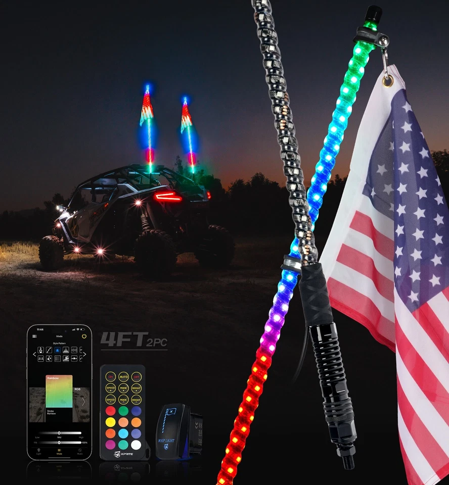 2x 4FT RGB Espiral LED Luces Látigo Control Remoto con Base de Resorte UTV ATV RZR Polaris Foto 1 de 4