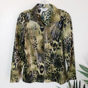 MISOOK Korea Animal Print Embellished Blazer Jacket Full Zip Large - Picture 1 of 10