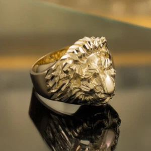Solid Gold Lion Head Ring for Men (yellow, white, rose gold, 10K, 14K) - Picture 1 of 12