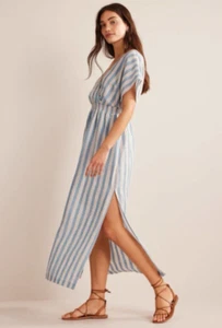 Boden Womens Dress 10 Linen Kaftan Porcelaine Blue Lurex Stripe - Picture 1 of 12