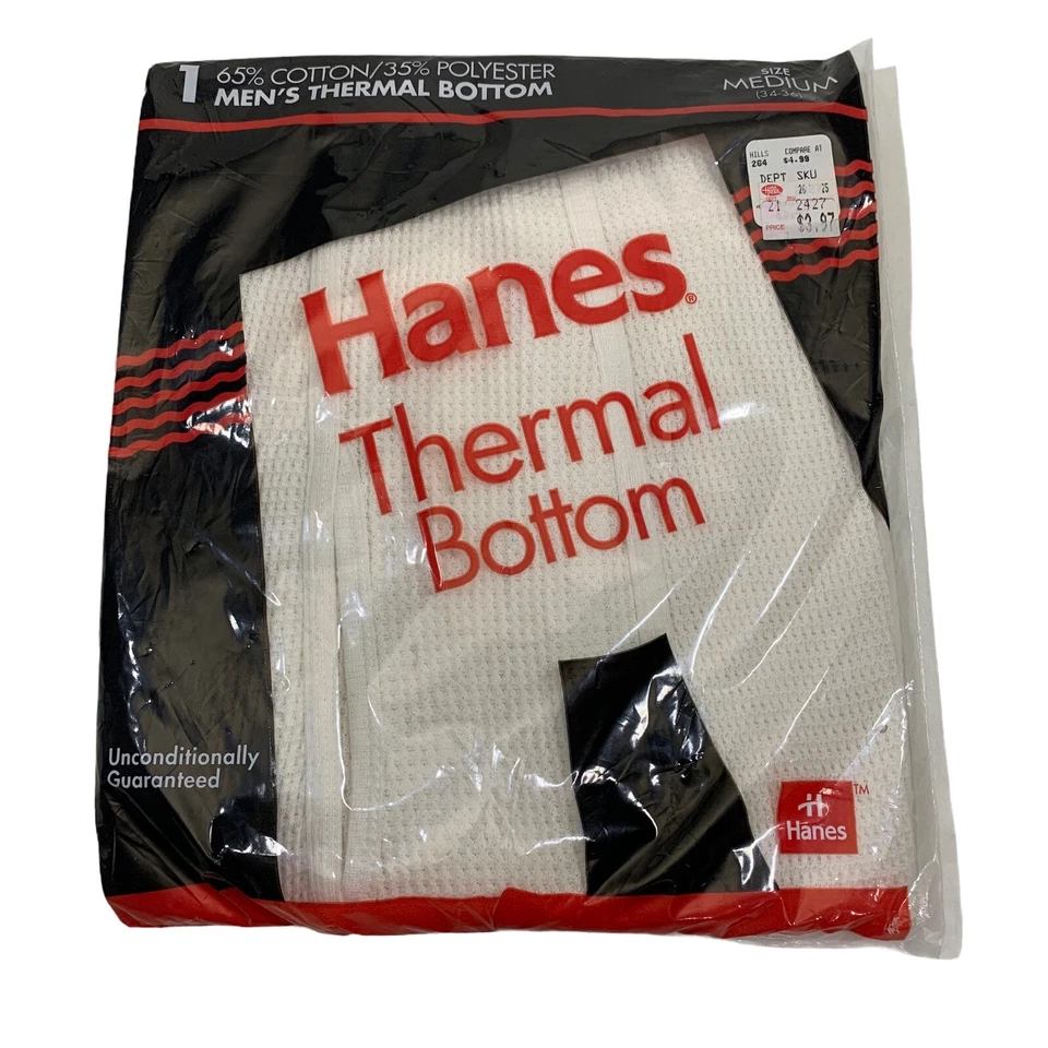 Hanes Sz L 38-40 Vintage Thermal Bottoms Long Johns Waffle Knit NOS From 1987