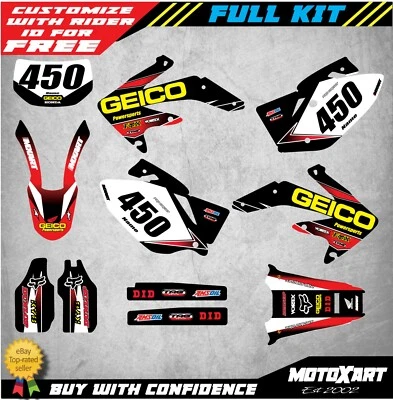 Kit Gráfico Completo Personalizado ESTILO GEICO HONDA CRF 450 X 2005 - 2016 Calcomanías  Foto 1 de 2