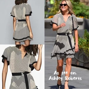 NEW! Reiss Hannah Zig-Zag Printed Ruffle Flowy Mini Dress Size 6 Ashley Roberts - Picture 1 of 13