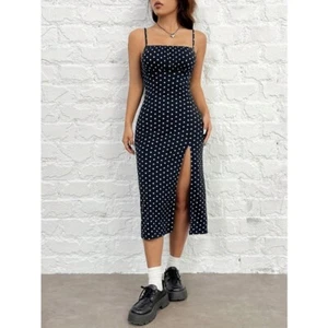 Women A-Line Midi Dress for - Summer Sleeveless Cami Style with High Thigh Slit - Picture 1 of 30