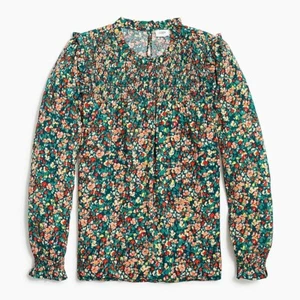 J Crew floral ruffle green long sleeves blouse viscose Sz Medium NWT - Picture 1 of 12