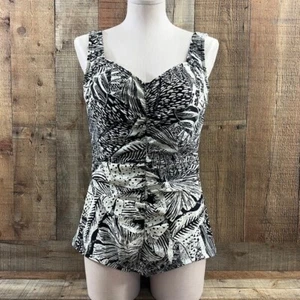 Azul Black White Leaf Print One Piece Swimsuit Womens 16 Swimwear - Picture 1 of 7