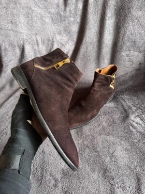 Luis Vuitton suede brown high loafers with double zip gold - Image 1 of 4