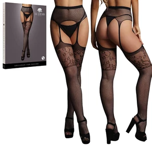 Open Back High-Waisted Garterbelt Stockings Breathable Fabric Fishnet Lingerie - Picture 1 of 10