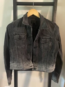 Vince Denim Jacket Womens Small Black Ombre Cropped  Jean Stretch NWT - Picture 1 of 3