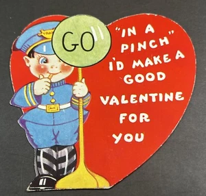 Tarjeta de San Valentín de colección de los años 30 de tráfico escolar cruce de carreteras guardia de policía 3" - Imagen 1 de 3