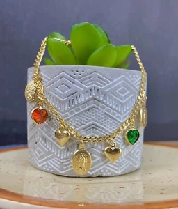 Pulsera de Corazon Virgen de Guadalupe para Mujer / Bracelet Heart CZ 7.5" Gifts - Picture 1 of 10