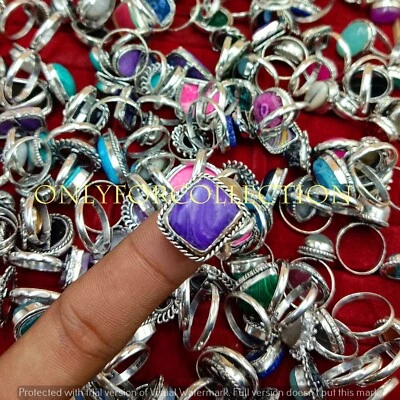 Lote de anillos para él enchapados en plata de ley 925 con piedras preciosas Charoite y mezcla Foto 1 de 3