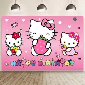 Kitty Background Birthday Decorations Kitty Happy Birthday Banner Backdrop fo... - Picture 1 of 6
