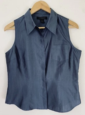 Prendas para el torso de seda sin mangas azules marca Express World de colección 9/10 abotonadas oficina clásica Foto 1 de 4