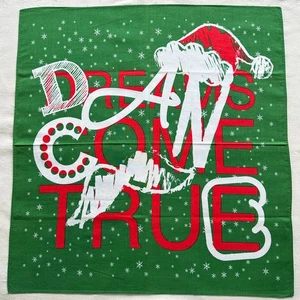 VTG Handkerchief Green Cotton Geometric Santa "Dream Come True" Xmas Hanky 20" - Picture 1 of 3