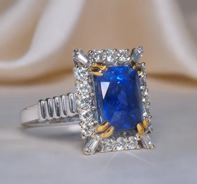 Anillo de diamantes de zafiro 18 quilates Tiffany & Co. GIA sin calor vintage VS fino 6,12 quilates! Foto 1 de 4