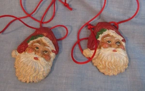 MIDWESTERN PRODUCTS HARD PLASTIC HAND CRAFTED SANTA FACES ON LONG CLOTH CORD - Picture 1 of 2