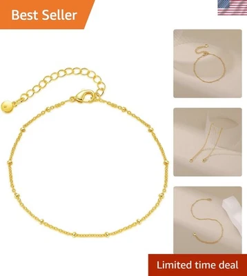 Tornozeleira feminina folheada a ouro 18K delicada com detalhes cintilantes de zircônia cúbica - Imagem 1 de 4