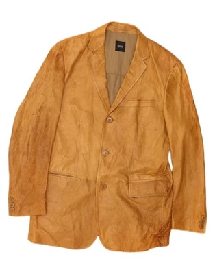 HUGO BOSS Mens 3 Button Leather Blazer Jacket IT 54 2XL Beige Leather BC09 - Image 1 of 3