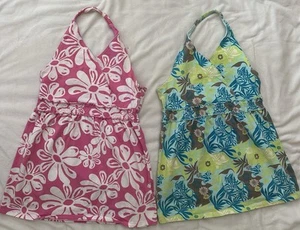 Aloha Fashion Girls Halter Tops SO sz 14 set of 2 pink/white & blue/green EUC - Picture 1 of 13