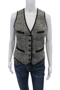 Anne Fontaine Womens V-Neck Sleeveless Button Up Vest Plaid Size 40 - Picture 1 of 6