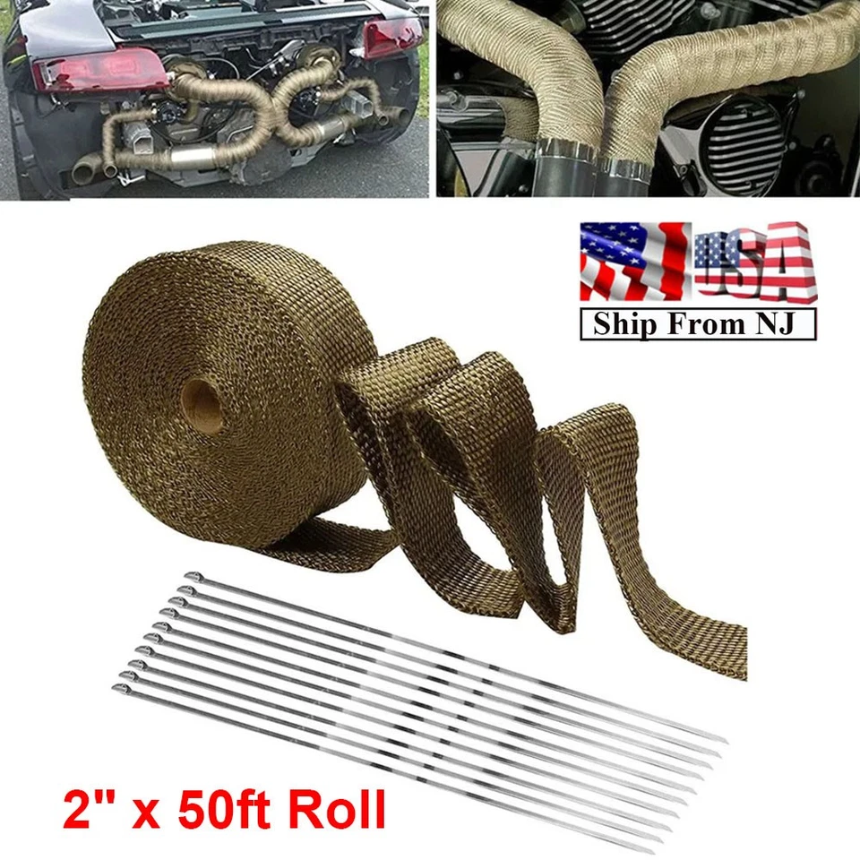 Carro 2" x 50 pés envoltório de escape de titânio e envoltório de cabeçalho fita protetora térmica alta temperatura - Imagem 1 de 4
