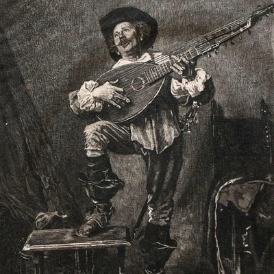 Heinrich Kohnert nach Ernest Meissonier Thorbespieler signiert Radierung 19 Jhd - Bild 1 von 3