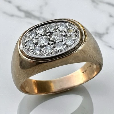 Anillo de sello de diamantes de oro de 14K vintage con racimo para hombre firmado por motociclista Sevan talla 10,5 Foto 1 de 4