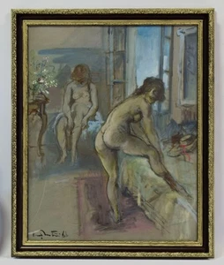 1966, Cuadro antiguo, desnudo, dos mujeres, acuarela, firmado y fechado, 60 x 49 cm - Imagen 1 de 16