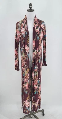 Bata larga abierta de vellón floral rojo borgoña íntimamente Free People talla XS Foto 1 de 4