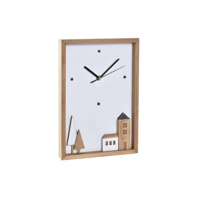 Orologio da Parete DKD Home Decor Bianco Marrone Legno Alluminio Case Città 2 - Immagine 1 di 3