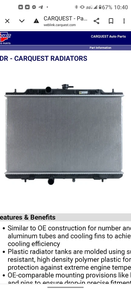 Radiador Carquest 813047 Nissan Rogue 08-13; Nissan Select 14-15 Foto 1 de 2