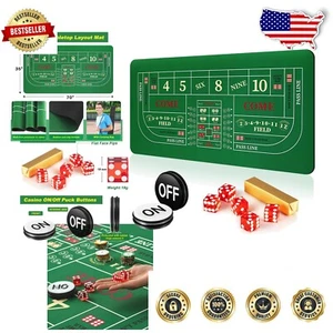 Portable 35"x70" Craps Table Game Set - Includes High-Quality Dice & Accessories - Picture 1 of 8