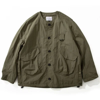 Cargo Jacket Men Japanese Loose Multi Pocket Casual Thin Collarless Coat - Image 1 of 4