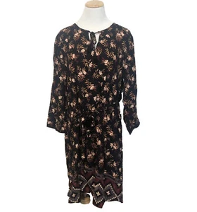 Beach Lunch Lounge Womens Dress Size Large Boho Floral Print Tie Neck Waist - Picture 1 of 6