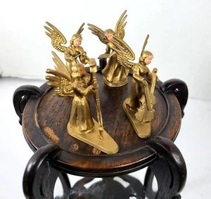 5 Vintage Gold Tone Musical Angel Ornaments, Caketoppers. Made in Hong Kong 3”H - Picture 1 of 5
